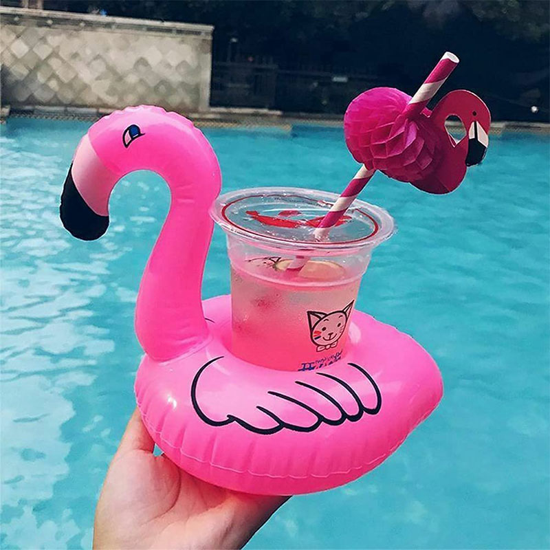 Притежател на мини чаша надуваемо фламинго питие плаваща седалка за пиене на вода